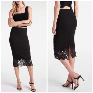 Express Black Lace Hem Midi Skirt Sz Small Elegant Whimsical Dark Romantic Glam